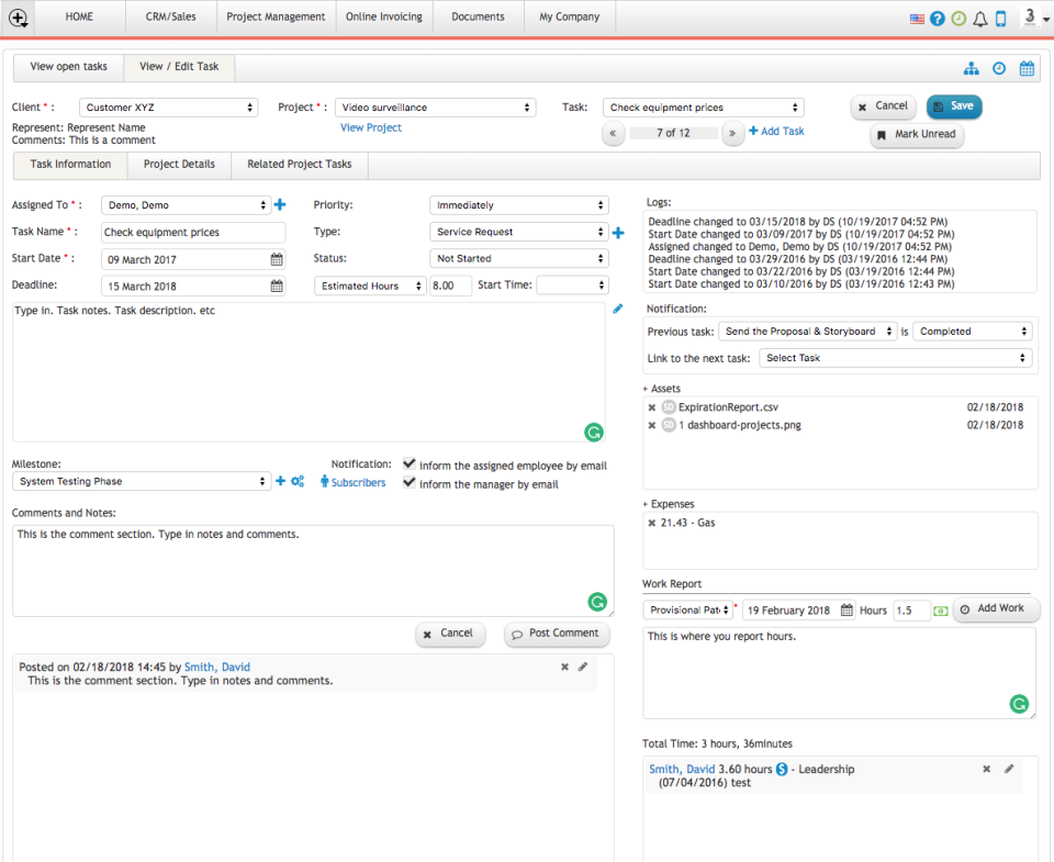 screenshot of W3B CRM